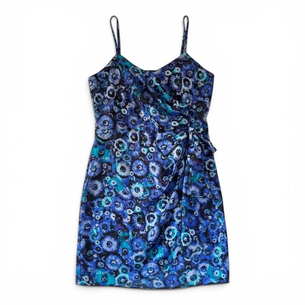 Apt. 9 Size S Blue Floral Print Sleeveless Wrap-Style Mini Dress